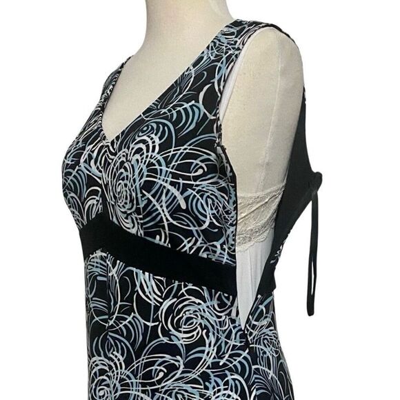 Ann Taylor Loft Sleeveless Dress Sz 2 Black with Teal & White Swirls Side Zipper - Picture 7 of 9